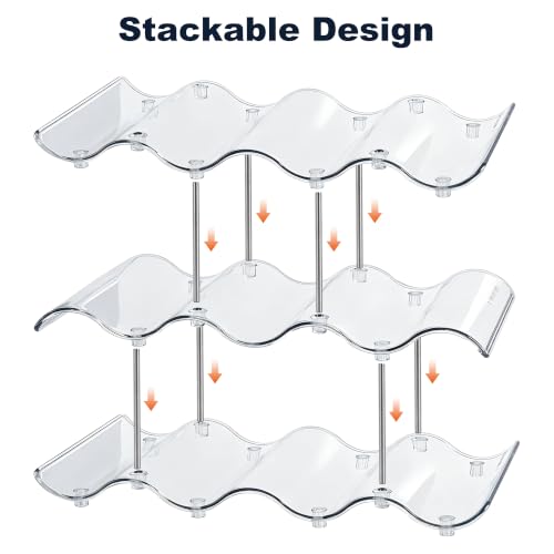 Stackable Water Bottle Organizer, Large Compartment Water Bottle Holder, 3 Tier Clear Water Bottle Storage Organizer for Cabinet