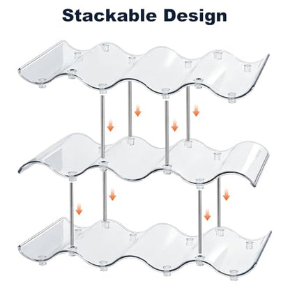 Stackable Water Bottle Organizer, Large Compartment Water Bottle Holder, 3 Tier Clear Water Bottle Storage Organizer for Cabinet