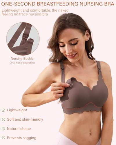 UHdod Nursing Bras for Breastfeeding, Seamless Wireless Maternity Bra - color: Black + Grey + Brown, size: Large
