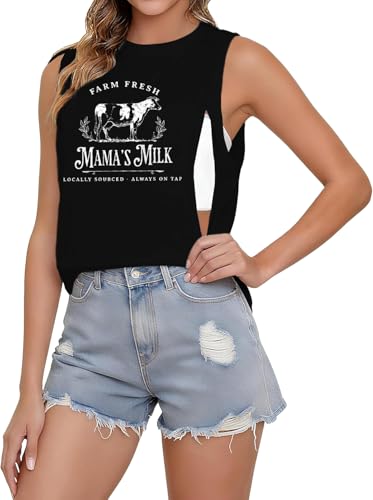 Womens Nursing Tank Tops for Breastfeeding Friendly Zip Sleeveless Breastfeeding Shirts Maternity Nursing Tank - color: Black, size: Medium