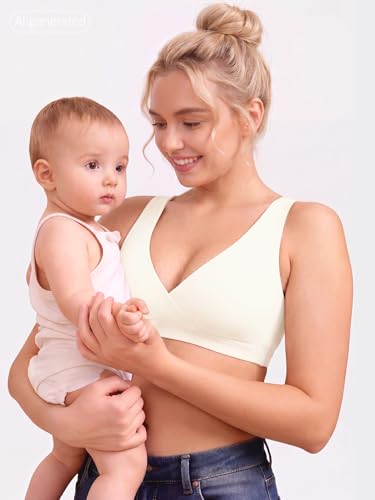 Nursing Bra for Breastfeeding Wireless V Neck Sleep Bra - color: White, size: Large