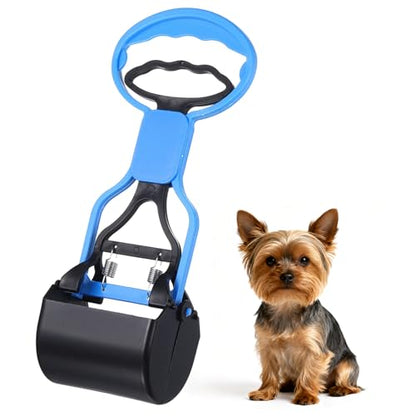 Poop Scooper 11" Long Handle No Touch Dog Poop Scooper Grabber - color: Blue