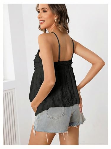 MakeMeChic Women's Maternity Babydoll Tank Tops Peplum Ruffle Cami Top - color: Black, size: Large