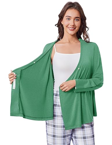 Deyeek Women's Post Shoulder Surgery Shirts Long Sleeve V-Neck Wrap Chemo Blouse Easy Access Adaptive Snap On Dialysis Shirts - color: Green, size: X-Large