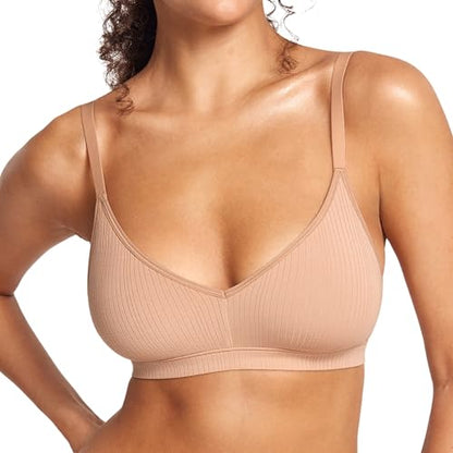 Natrelax Modal Ribbed V Neck Bralette - color: Natural, size: XX-Large