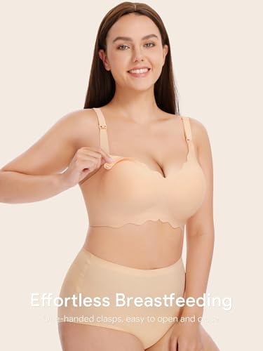 Angelhood Nursing Bras for Breastfeeding 3 Pack Seamless Maternity Bra - color: Black/Blue/Nude, size: Medium