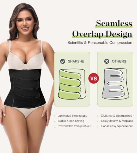 SHAPSHE Postpartum Belly Band Adjustable Wrap for Abdomen Compression - color: Black 4 Velcro, size: Small