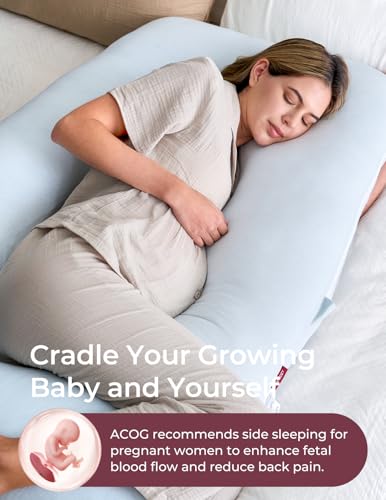 Momcozy Pregnancy Pillow for Sleeping - U Shaped Full Body Maternity Pillow - color: Light Blue