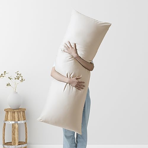 100% Egyptian Cotton Body Pillow Cover Long Pillow Case 600 Thread Count - color: Light Beige, size: Body 1Pack