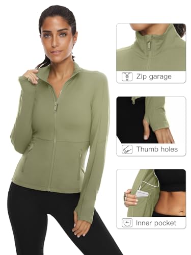 VUTRU Women's Workout Yoga Jacket Full Zip Running Athletic Track Jacket - color: Bean Green, size: X-Small