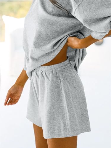 Tankaneo Womens 2 Piece Pajama Sets Oversized Tops Loose Shorts Lounge Sets - color: Grey, size: Medium