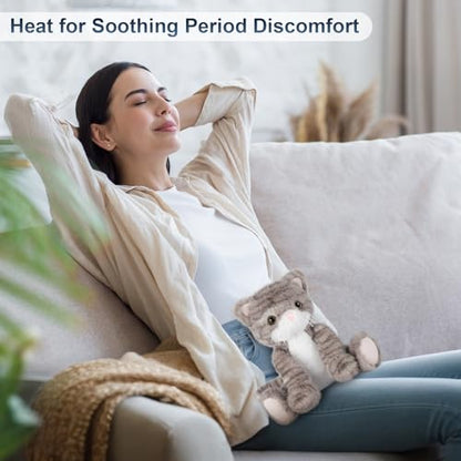 SuzziPals Heatable & Coolable Grey Cat Plush Heating Pad for Kids & Women - style: Gray Cat