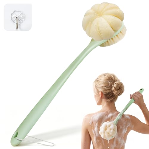 Back Scrubber for Shower, 15.7" Loofah with Handle Body Brush, Green - color: Light Green