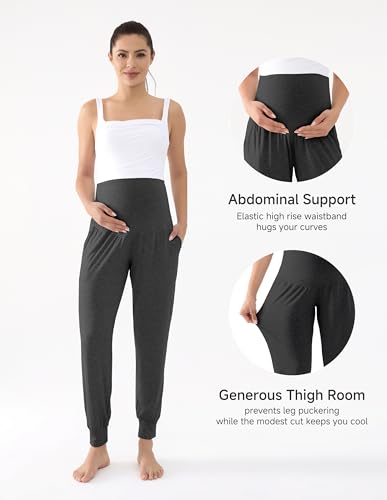 Viscose for Bamboo Maternity Loose Lounge Jogger Pants - color: Dark Grey, size: Small
