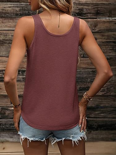SweatyRocks Women's Scoop Neck Button Up Tank Top Casual - color: Burgundy, size: Medium