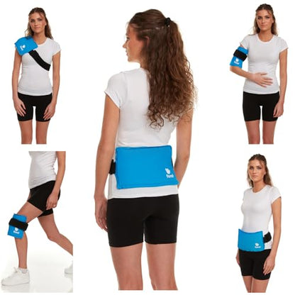 Premium Hot Cold Solid Gel Ice Pack by FOMI Care | Cool Compress for Lower Back, Shoulder, Knee, Stomach | Coccyx, Sciatica, Tailbone Pain Relief | Flexible, Reusable Heating Pad | Adjustable - color: Light Blue - Solid Gel
