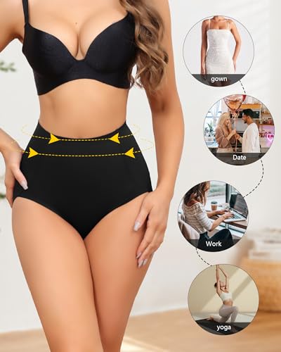 LEVAO Women's High Waisted Underwear Slightly Tummy Control Postpartum Panties Full Coverage Comfort Briefs (S-3XL) - color: Black,nude, size: Large