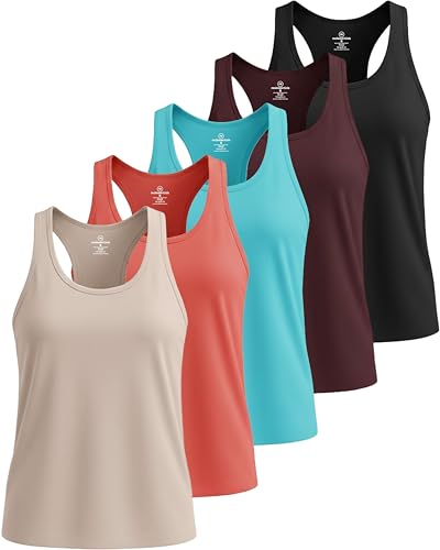 5 Pack Women's Dry Fit Racerback Tank Tops Sleeveless Athletic Workout Gym - color: Set 4, size: X-Large