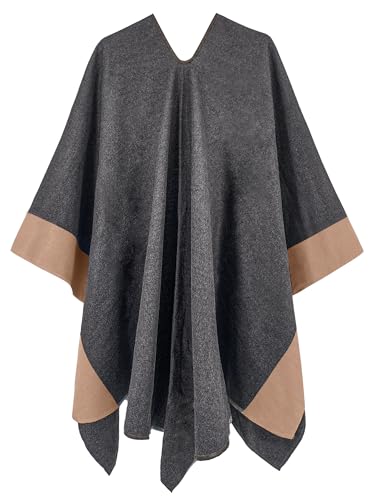 Moss Rose Women Shawl Wrap Poncho Open Front Cardigan Shawl for Fall Winter - color: Grey+camel 2, size: One Size