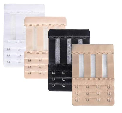 Women Elastic Bra Extenders 1-6 Hook, Bras Back Extension Strap - color: 4 Hook 3/4",black/White/Beige/Light Beige 4pcs