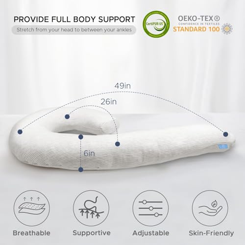 Body Pillow for Adults, Swan Shaped Pillow Insert for Sleeping, Grey, 49 In - color: Grey Stripe