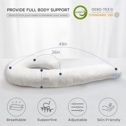 Body Pillow for Adults, Swan Shaped Pillow Insert for Sleeping, Grey, 49 In - color: Grey Stripe