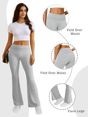 COPYLEAF Flare Leggings for Women Fold Over Stretch Bell Bottom Yoga Pants - color: Light Grey, size: Large