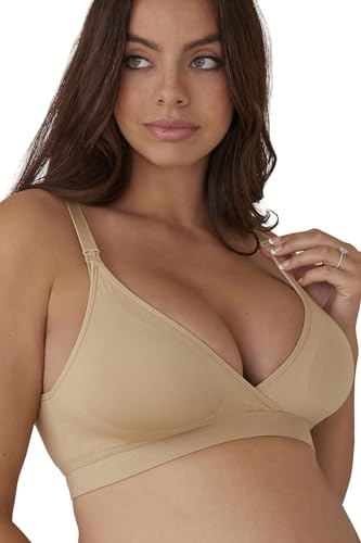 BUMPSUIT Ultimate Nursing Bra - Postpartum Seamless Maternity Nursing Bralette | Nursing Bras for Breastfeeding and Pumping - color: Beige, size: Medium-Large