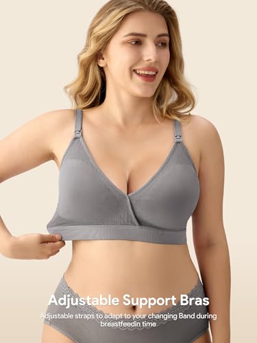 HBselect Nursing Bras for Breastfeeding, Seamless Maternity Bra Wireless - color: F: 5 Pack(black*2/White/Beige/Grey), size: Medium