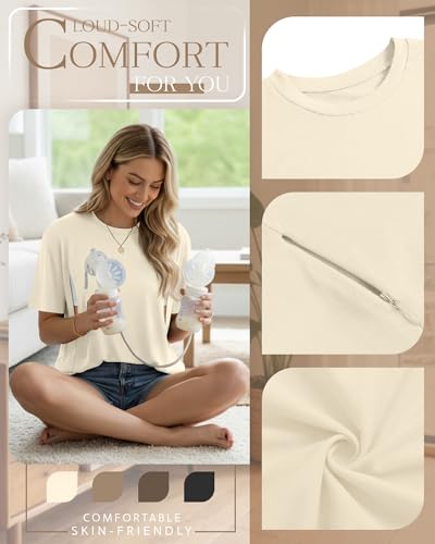 4 Pack Nursing Breastfeeding Shirts - color: Cream, Khaki, Light Brown, Black, size: XX-Large