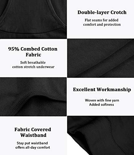 wirarpa Women's Underwear Cotton Mid Waisted Ladies Panties Full Coverage Briefs 4 Pack (Regular & Plus Size) - color: Black-4 Pack, size: Medium