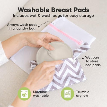 Organic Nursing Pads, 14 Washable Breast Pads,Wash Bag (Neutrals, M 4.6") - color: Neutrals, size: 14pk, M 4.6"