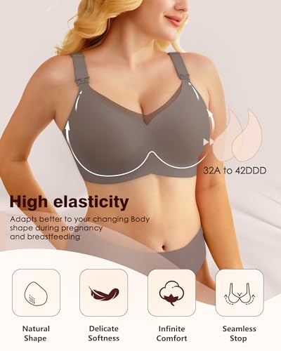 As Fairy Nursing Bras for Breastfeeding Mesh Lace Seamless Maternity Bra Pregnancy Sleep Wireless Bralette - color: Grey, size: X-Large