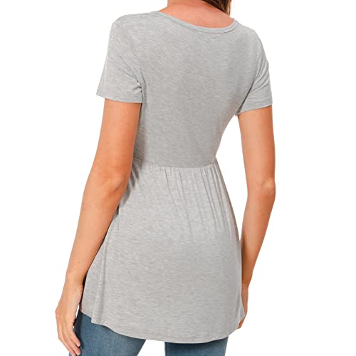 Bearsland Short Sleeve Maternity Top - color: Green & Light Grey & White Flower, size: Small