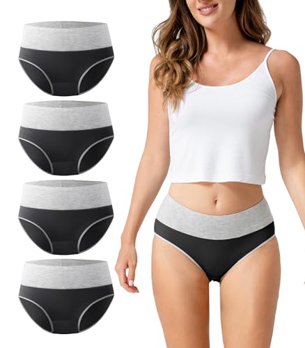 DAVID ARCHY Women's Bamboo Rayon Briefs, High-Waisted Underwear, 4/6 Pack - color: A-black*4, size: Large
