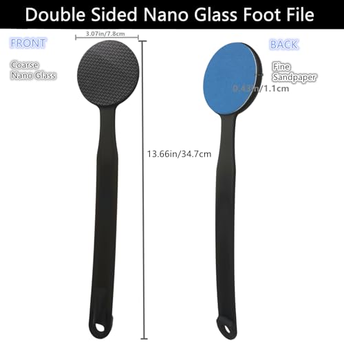 Long Handle Nano Glass Foot File Callus Remover, 2-in-1 Foot Scrubber, Hard & Dead Skin Remover, Double Sided Pedicure Tool Scraper with Sand Paper for Soft and Smooth Feet, Clear Black - color: Clear Black