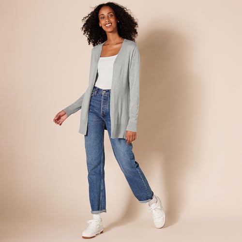 Amazon Essentials Women's Lightweight Long-Sleeve Open-Front Long Cardigan Sweater, Regular Fit - color: Light Grey Heather, size: X-Small