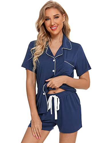 Leikar 2 Pack Button Up Pajama Set For Women Sleepwear Soft Pjs Bride Pajamas - color: Black/Navy, size: XX-Large