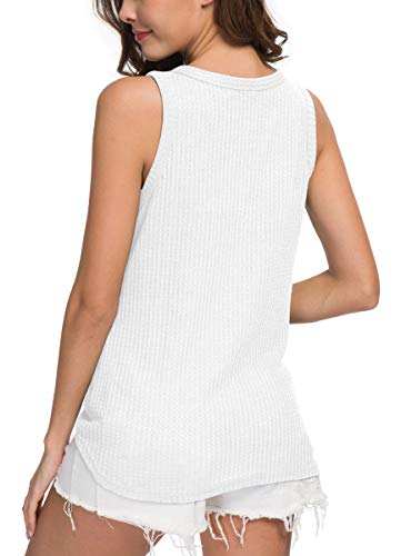 IWOLLENCE Womens Button Tank Tops Tie Front Knot - color: White, size: XX-Large