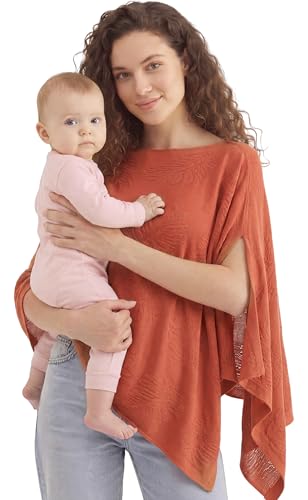PATPAT Mesh Nursing Cover, Breathable Jacquard Knit Poncho, Burnt Orange - color: Burnt Orange