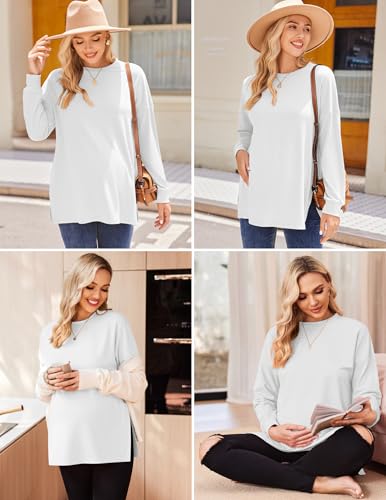 Ekouaer 3 Packs Maternity Shirts Split Side Pregnancy Workout Tops - color: 3pcs- Black + Brown + White, size: Large