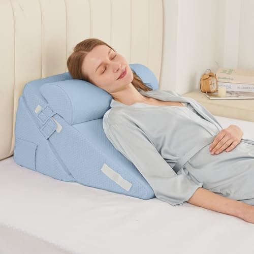 Sasttie Adjustable Wedge Pillow Set for After Surgery, Blue - color: Blue, size: Adjustable 9&12 Inch + 1 Head Pillow