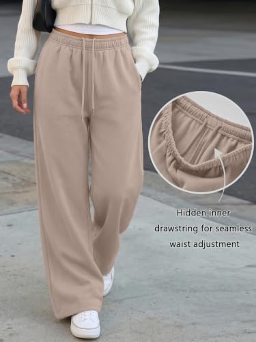 Trendy Queen Womens Wide Leg Fleece Lined Fall Sweatpants - color: Coffeegrey, size: Medium