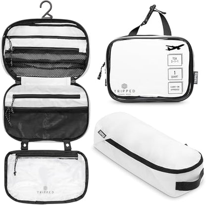 TRIPPED Travel Gear 3-Piece Travel Toiletry Bag Set - color: White Ripstop