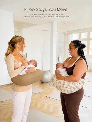 lulumoon Muslin Nursing Pillow Covers: with Strap for Snug Fit & No Sliding - color: Mocha & Flower
