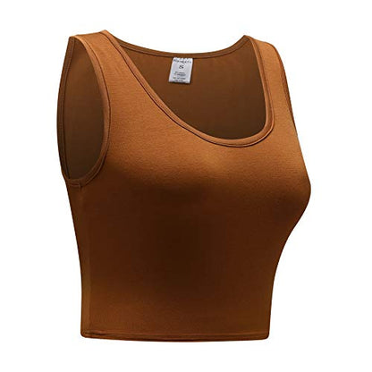 OThread & Co. Women's Basic Crop Tops Stretchy Casual Scoop Neck Sleeveless Crop Tank Top - color: Camel, size: Small
