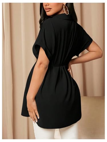 MakeMeChic Women's Maternity Nursing Work Blouse Pregnancy Ruffle Tops - color: Black B, size: X-Small