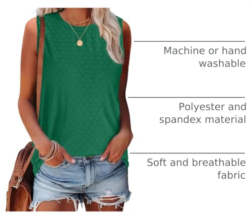 Sampeel Womens Tank Tops Eyelet Loose Casual Summer Tops Crew Neck Basic Sleeveless Shirts Trendy 2026 - color: Green, size: Medium