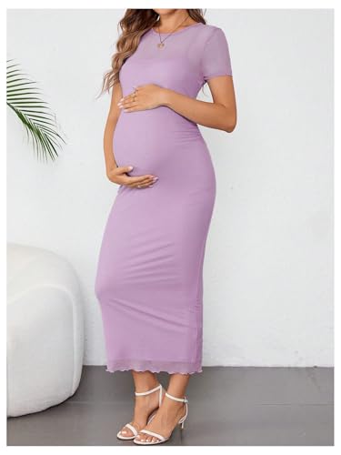 OYOANGLE Women's Maternity Sheer Short Sleeve Bodycon Dresses - color: Purple, size: Medium