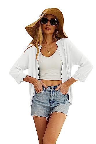 GRECERELLE Women's 3/4 Sleeve Summer Lightweight Knit Cardigan Sweater - color: 01-solid-white, size: 3X-Large
